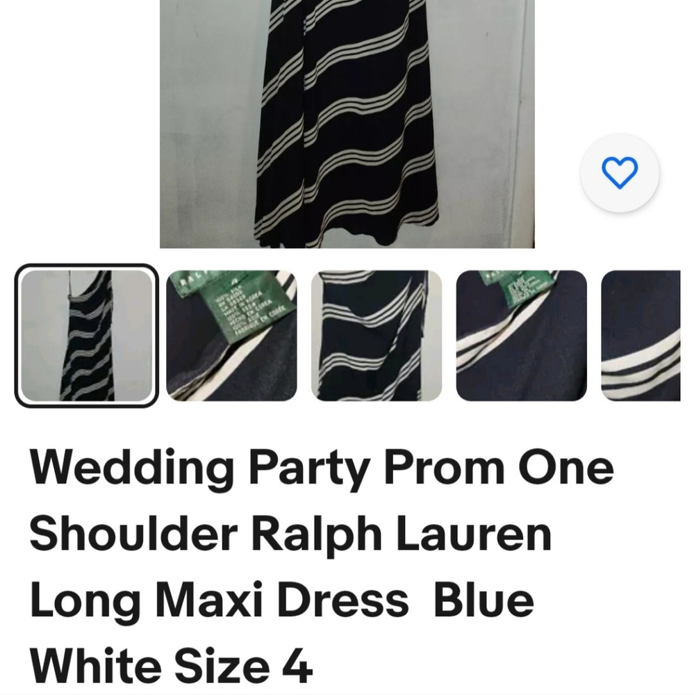 Ralph Lauren One Shoulder Maxi Dress - Silk Blue and White Size 4